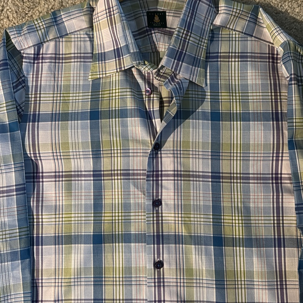 Robert Talbott Blue and Green Plaid Dress Shirt - Picture 4 of 4